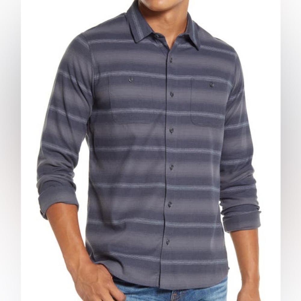 NWT Travis Mathew‎ Button-Up Final Approach Slim Fit Shirt in Quiet Shade Stripe